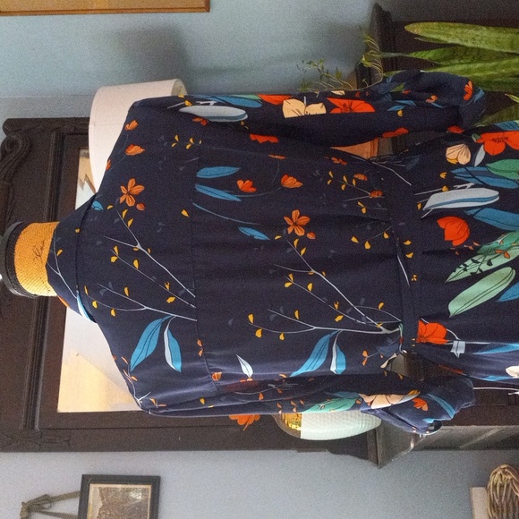 Nannette Lepore Dark Navy Floral Print Patio Maxi Button Up Dress NWT - Picture 8 of 14